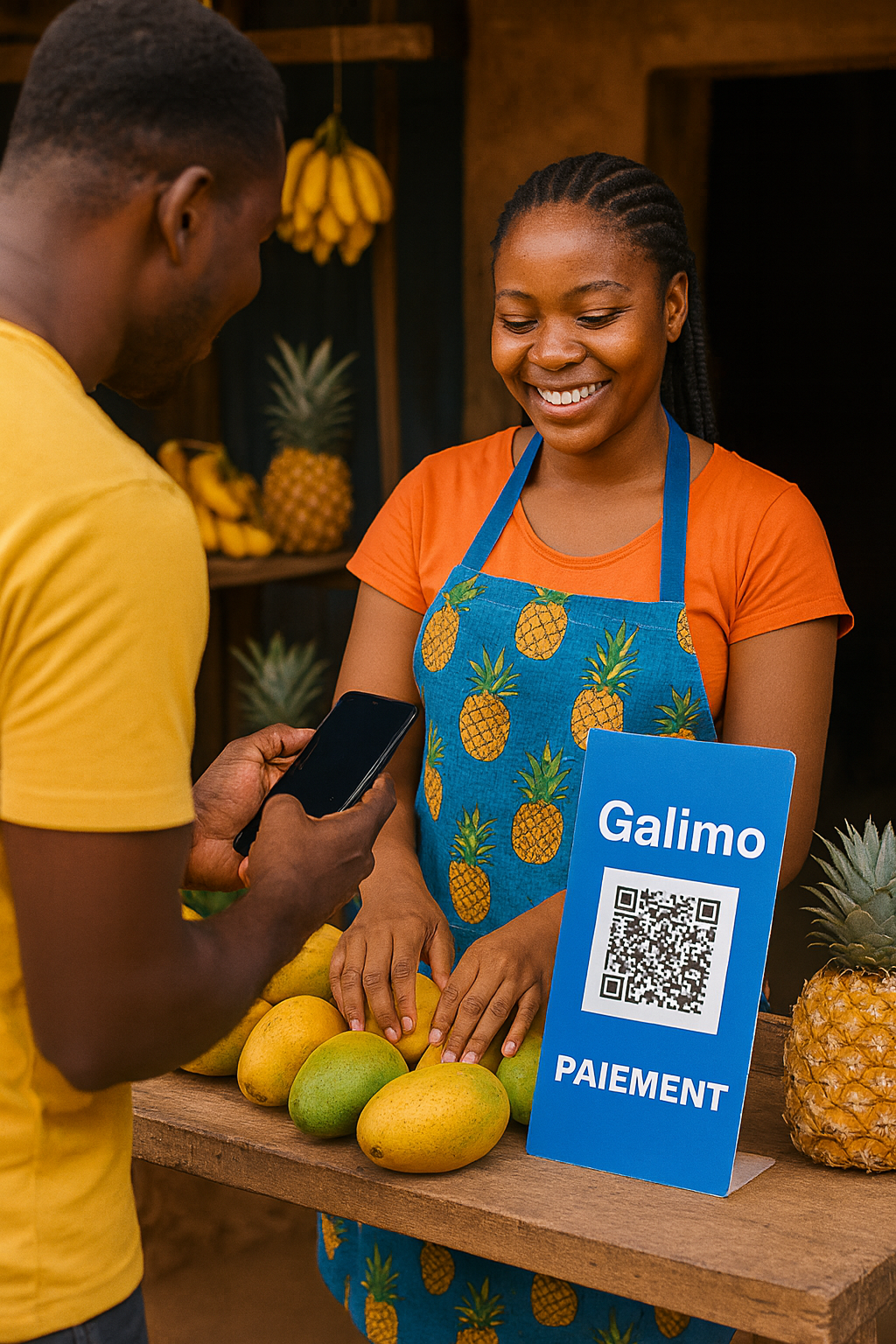 Paiement mobile Galimo - Marché de fruits avec QR code
